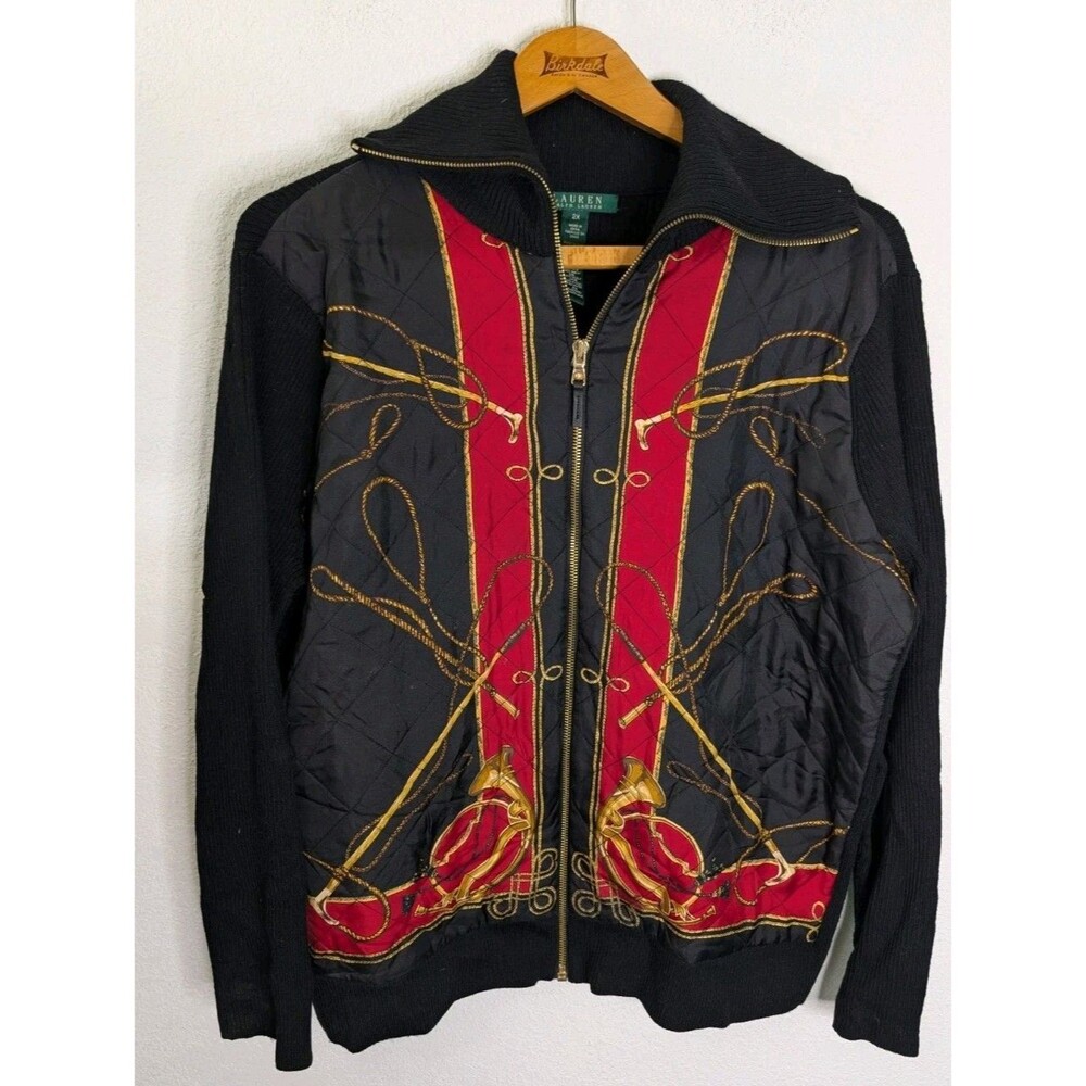 Vintage Ralph Lauren Equestrian Bishop Full Zip Silk Wool Sweater Cardigan (704)